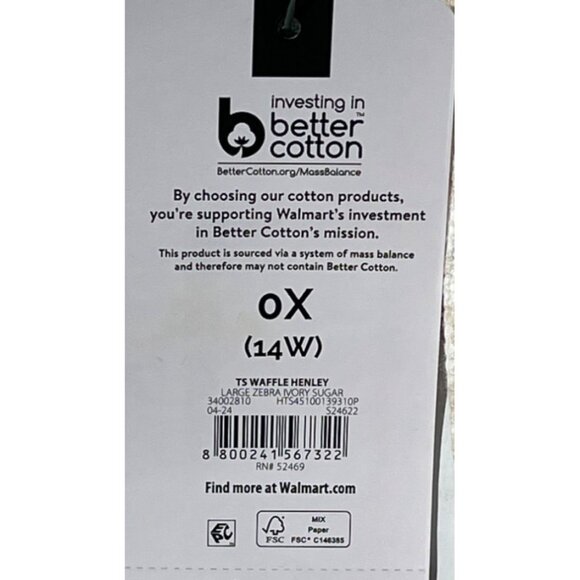 Terra & Sky Womens Plus Size 0X (14W) Beige & White Zebra Print Waffle Knit Henl - Picture 5 of 5